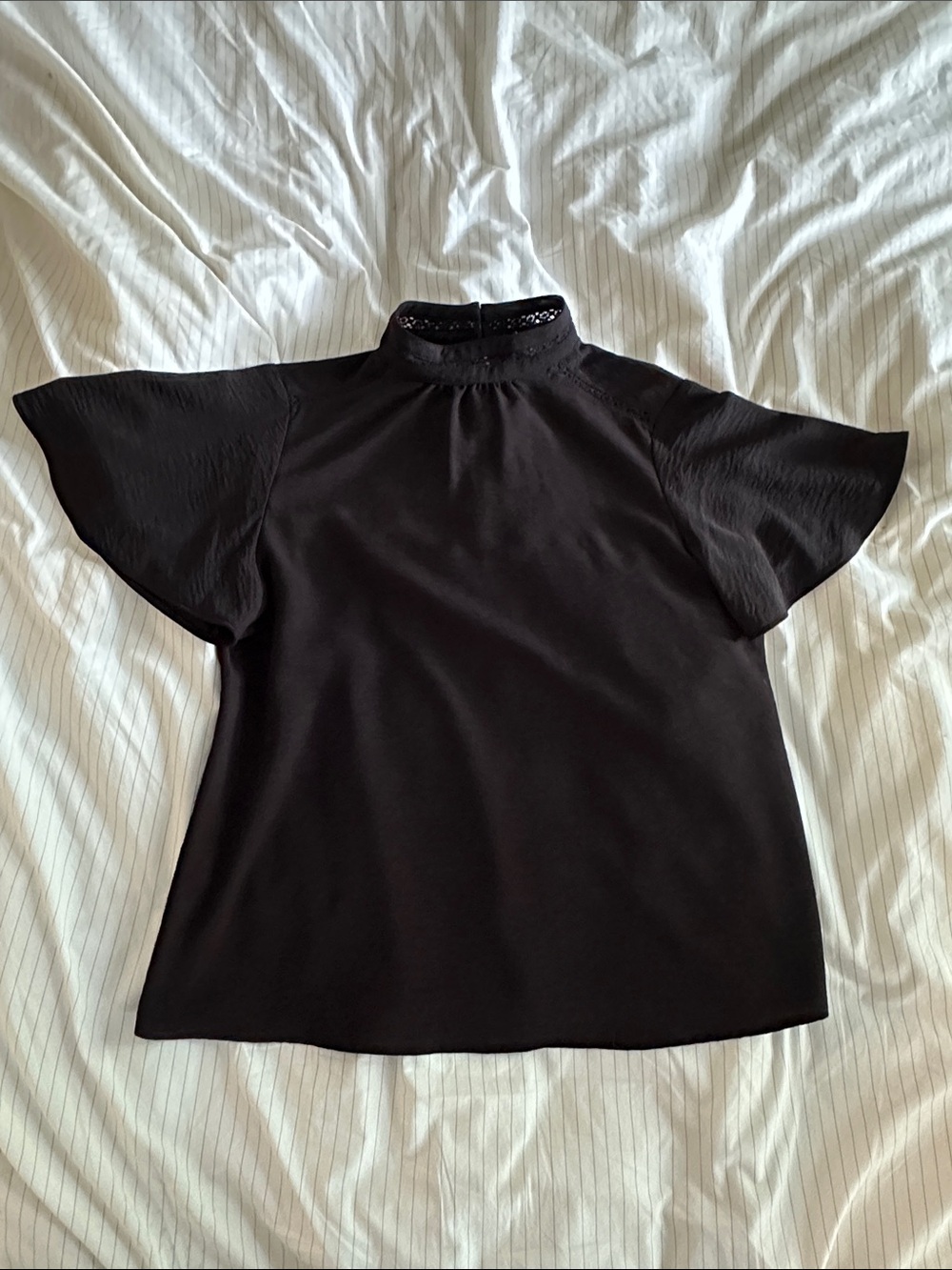 Joie - Black Mock Neck Flutter Sleeve Top - Size Small